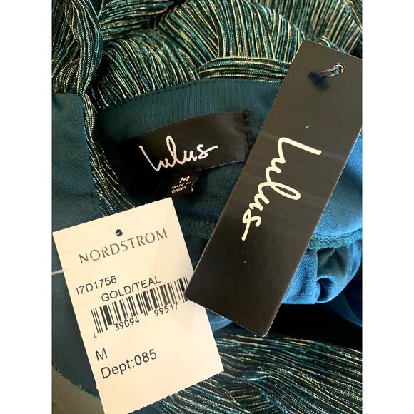 Lulu's Ailey Gold and Teal Blue Skater Dress Teal Blue M NWT - Picture 8 of 10